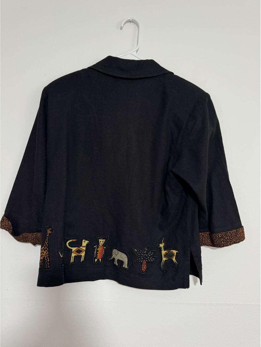 Vintage Susan Bristol Safari Animal Appliqué Linen Blend Jacket Petite Small - Picture 6 of 9